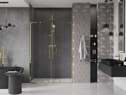 Mexen Velar L Duo плъзгаща се душ врата 160 cm, прозрачна, златна - 871-160-003-02-50