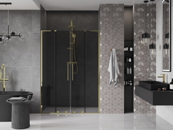 Mexen Velar L Duo плъзгащи се душ врати 140 cm, графит, златни - 871-140-003-42-50