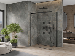 Mexen Omega плъзгаща се душ кабина 130 x 70 см, прозрачна, черна - 825-130-070-70-00