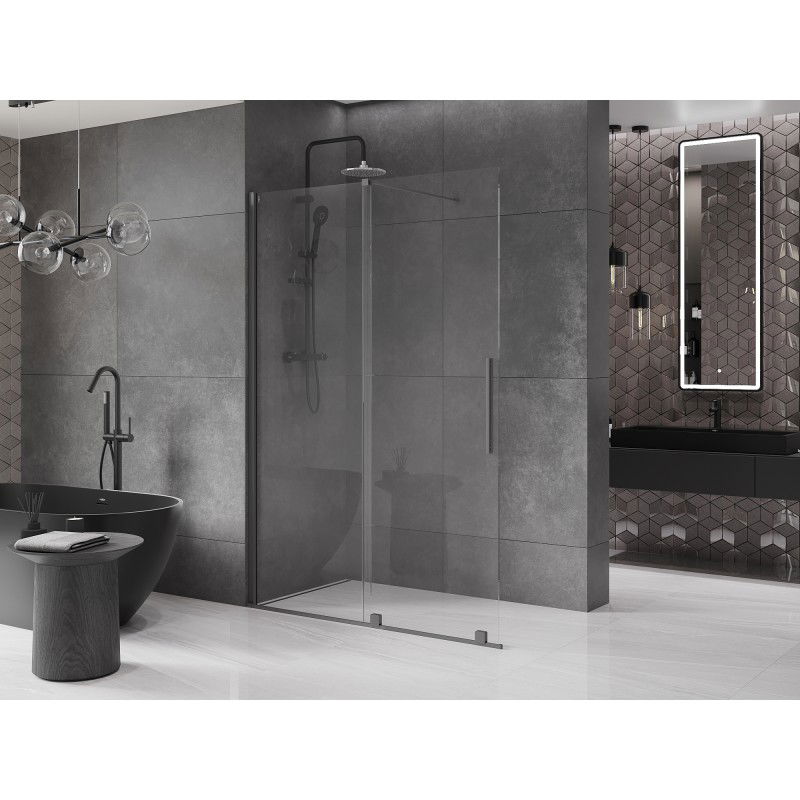 Mexen Velar плъзгаща се душ стена Walk-in 130 x 200 cm, прозрачна 8 mm, gun metal - 871-130-000-03-95