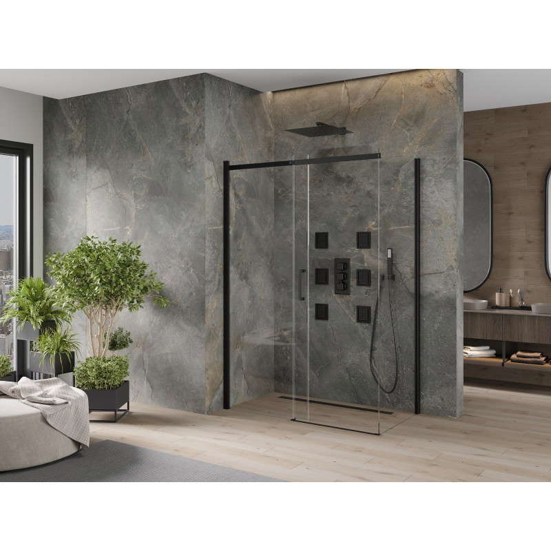 Mexen Omega плъзгаща се душ кабина 150 x 80 см, прозрачна, черна - 825-150-080-70-00
