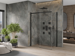 Mexen Omega плъзгаща се душ кабина 150 x 80 см, прозрачна, черна - 825-150-080-70-00