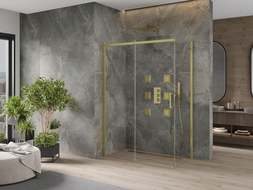 Mexen Omega плъзгаща се душ кабина 130 x 70 cm, прозрачна, златна - 825-130-070-50-00