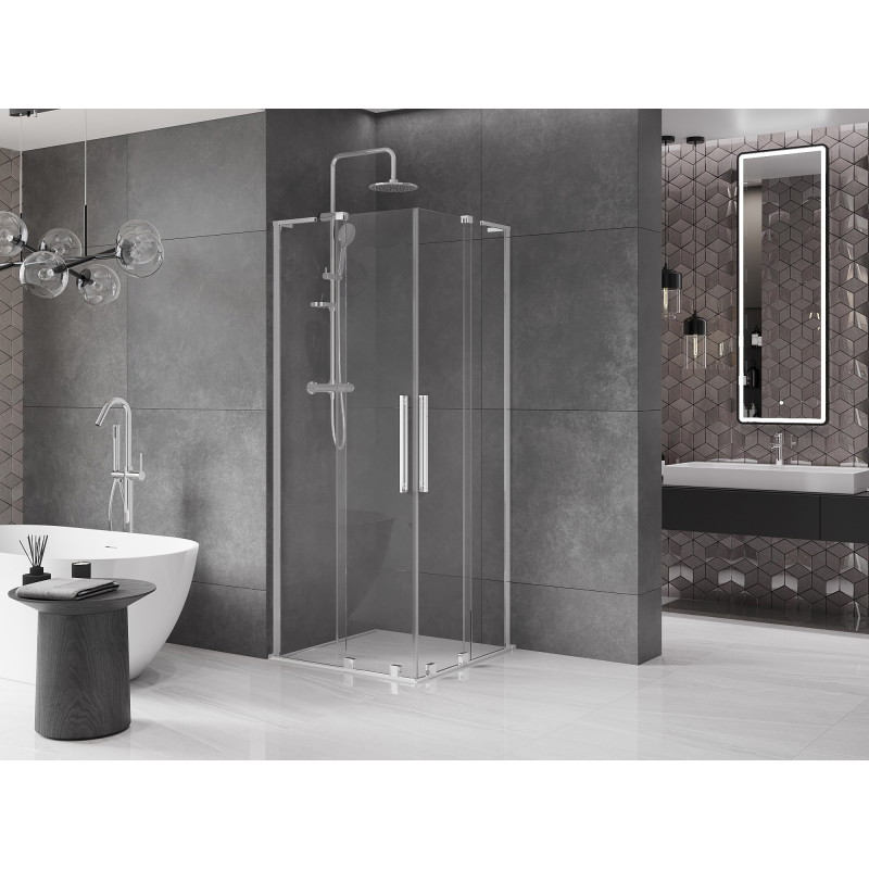 Mexen Velar L Дуо плъзгаща се душ кабина 80 x 80 см, прозрачна, хром - 871-080-080-02-03-01