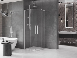Mexen Velar L Дуо плъзгаща се душ кабина 80 x 80 см, прозрачна, хром - 871-080-080-02-03-01