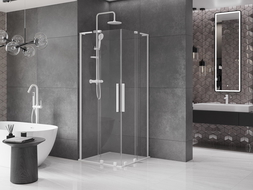 Mexen Velar L Duo плъзгаща се душ кабина 90 x 90 см, прозрачна, бяла - 871-090-090-02-03-20