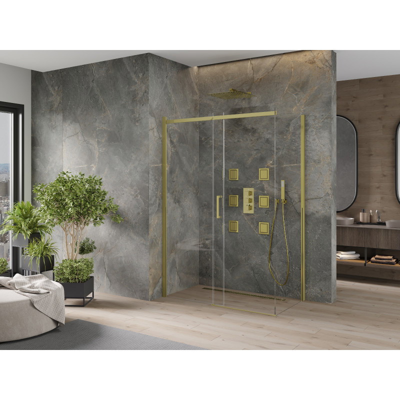 Mexen Omega разтегателна душ кабина 140 x 80 см, прозрачна, злато - 825-140-080-50-00
