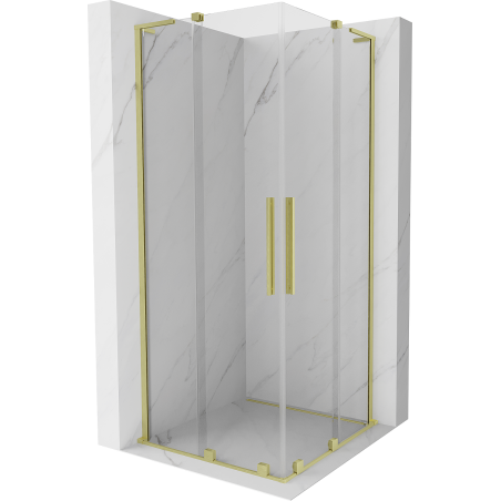 Mexen Velar L Duo плъзгаща се душ кабина 80 x 80 cm, прозрачна, четкано злато - 871-080-080-02-03-55