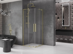 Mexen Velar L Duo плъзгаща се душ кабина 90 x 90 см, прозрачна, златна четка - 871-090-090-02-03-55