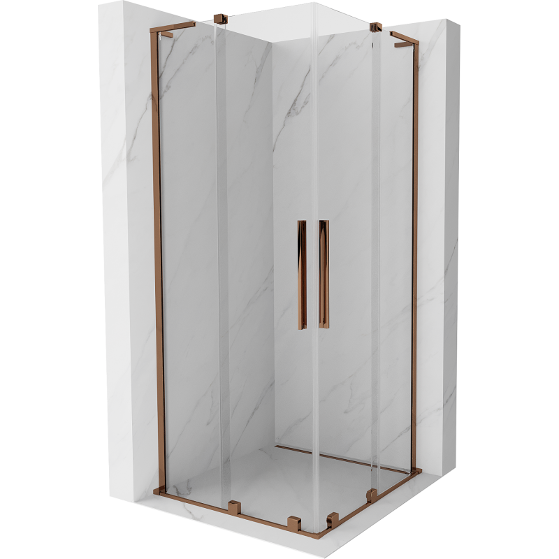 Mexen Velar L Duo плъзгаща се душ кабина 80 x 80 см, прозрачна, розово злато - 871-080-080-02-03-60
