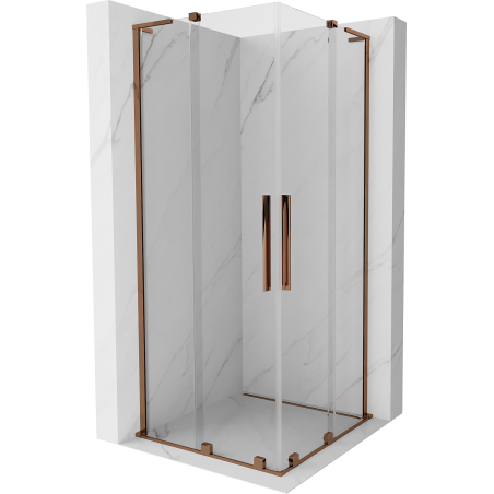 Mexen Velar L Duo плъзгаща се душ кабина 80 x 80 см, прозрачна, розово злато - 871-080-080-02-03-60