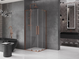 Mexen Velar L Duo плъзгаща се душ кабина 90 x 90 cm, прозрачен, розово злато - 871-090-090-02-03-60