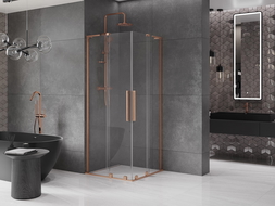 Mexen Velar L Duo плъзгащ се душ кабина 80 x 80 см, прозрачен, матирана мед - 871-080-080-02-03-65