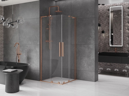 Mexen Velar L Duo плъзгаща се душ кабина 90 x 90 см, прозрачен, четкована мед - 871-090-090-02-03-65
