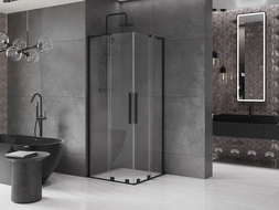Mexen Velar L Duo разтегателна душ кабина 90 x 90 см, прозрачна, черна - 871-090-090-02-03-70
