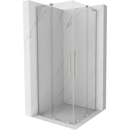 Mexen Velar L Duo плъзгаща се душ кабина 80 x 80 cm, прозрачна, четкан никел - 871-080-080-02-03-97