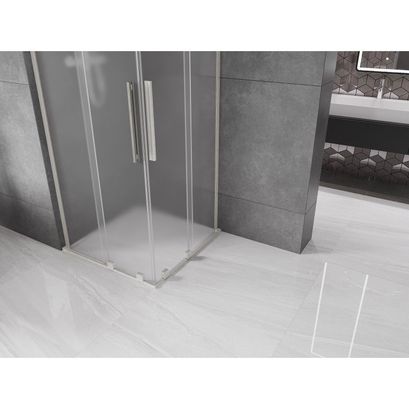 Mexen Velar L Duo плъзгаща се душ кабина 90 x 90 см, матирана, четкан никел - 871-090-090-02-33-97