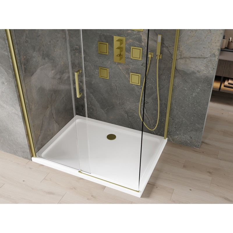 Mexen Omega плъзгаща се душ кабина 100 x 80 см, прозрачна, златна + поддон Flat