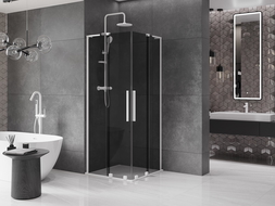 Mexen Velar L Duo плъзгаща се душ кабина 100 x 100 cm, графит, бяла - 871-100-100-02-43-20