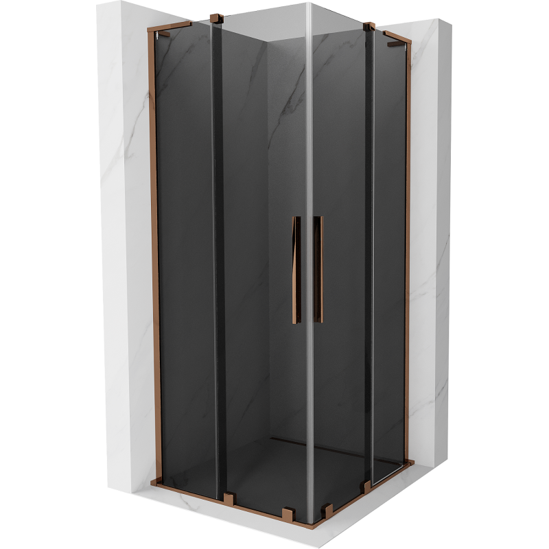 Mexen Velar L Duo плъзгаща се душ кабина 80 x 80 см, графит, розово злато - 871-080-080-02-43-60