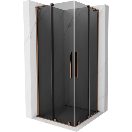 Mexen Velar L Duo плъзгаща се душ кабина 80 x 80 см, графит, розово злато - 871-080-080-02-43-60