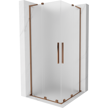 Mexen Velar L Duo плъзгаща се душ кабина 80 x 80 см, матирано стъкло, розово злато - 871-080-080-02-33-60