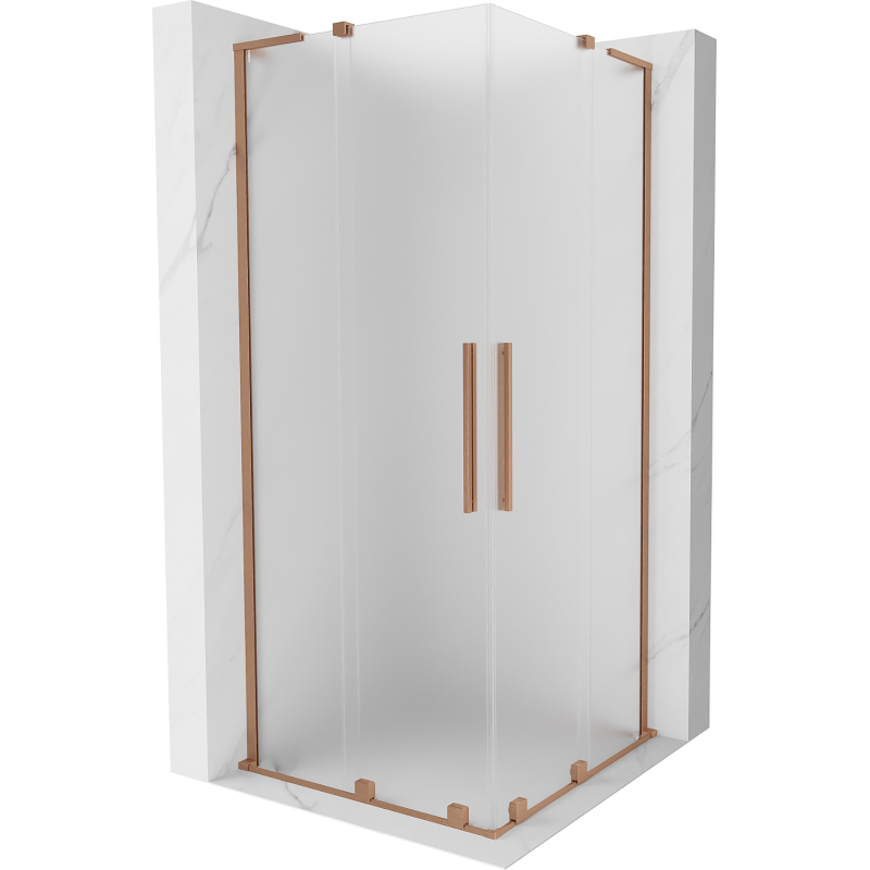 Mexen Velar L Duo плъзгаща се душ кабина 80 x 80 cm, матирано стъкло, четкана мед - 871-080-080-02-33-65