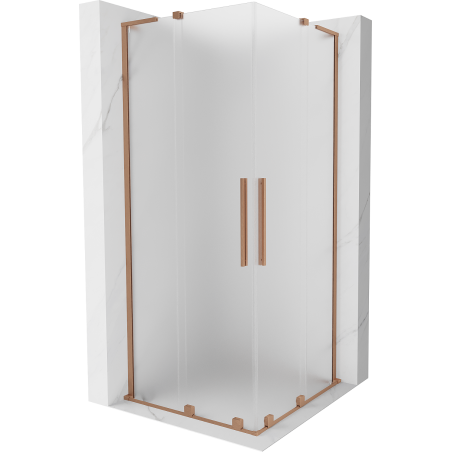 Mexen Velar L Duo плъзгаща се душ кабина 80 x 80 cm, матирано стъкло, четкана мед - 871-080-080-02-33-65