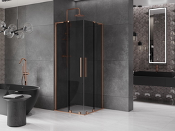 Mexen Velar L Duo плъзгаща се душ кабина 90 x 90 см, графит, четкана мед - 871-090-090-02-43-65