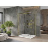 Mexen Omega плъзгаща се душ кабина 110 x 90 см, прозрачна, златна + корито Flat