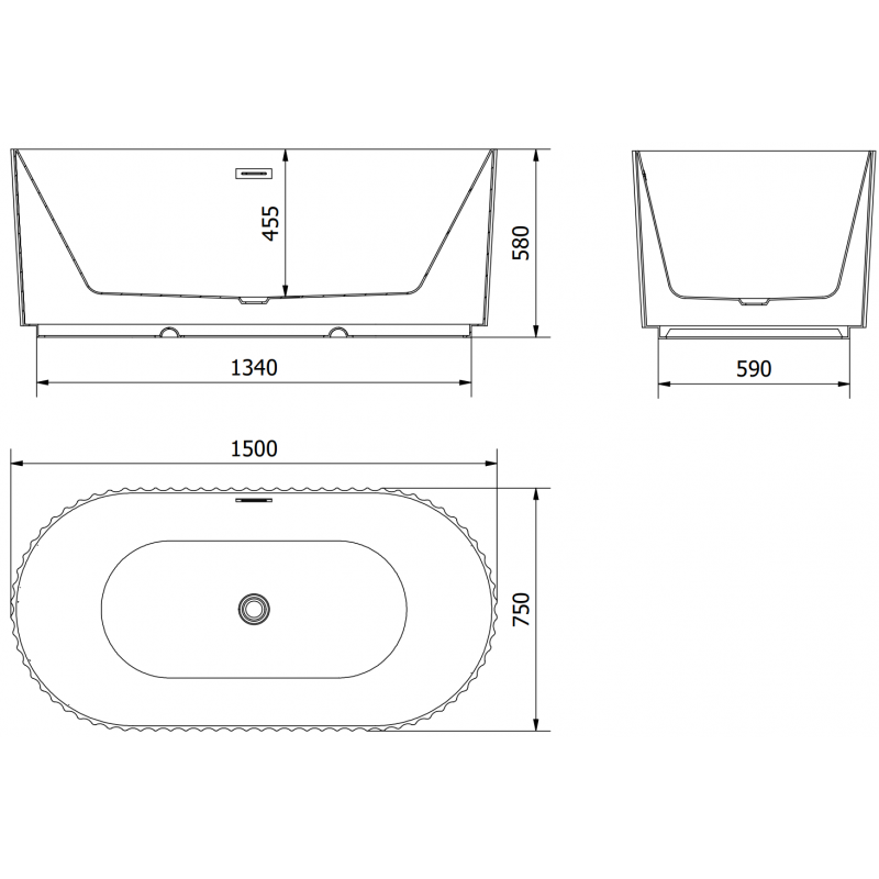 Mexen Paola самостоятелно стояща рифлена вана 150 x 75 cm, бял гланц, златен четкан преливник - 52721507500-55