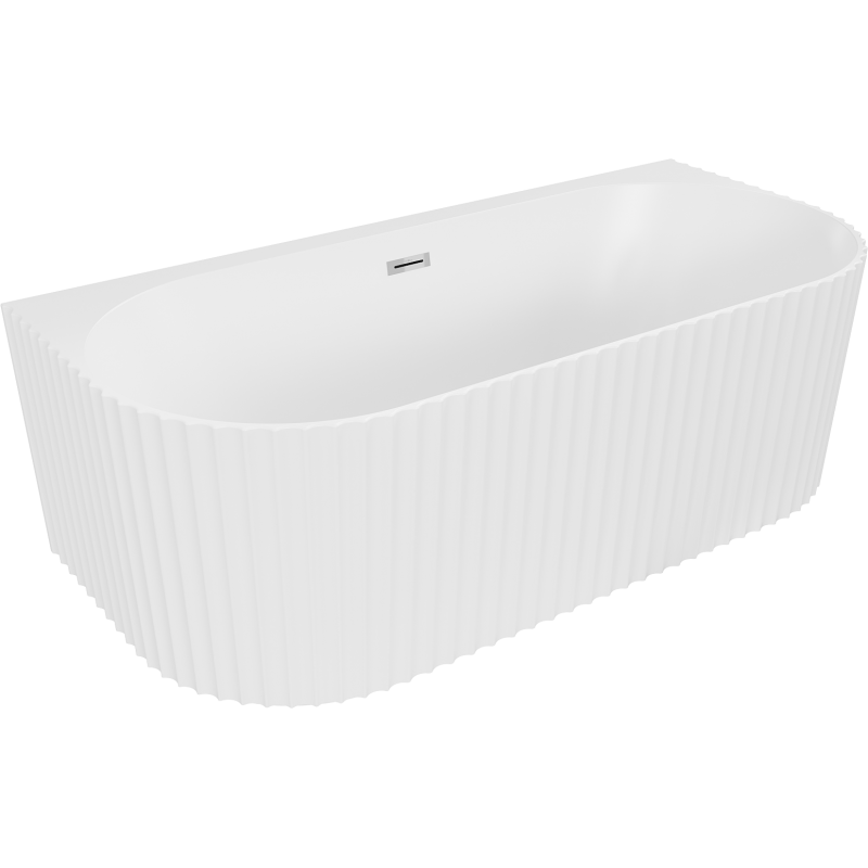 Mexen Sella самостоятелна вана за монтиране до стена с рифелова структура 150 x 75 см, бял мат, преливник хром - 52711507501-01
