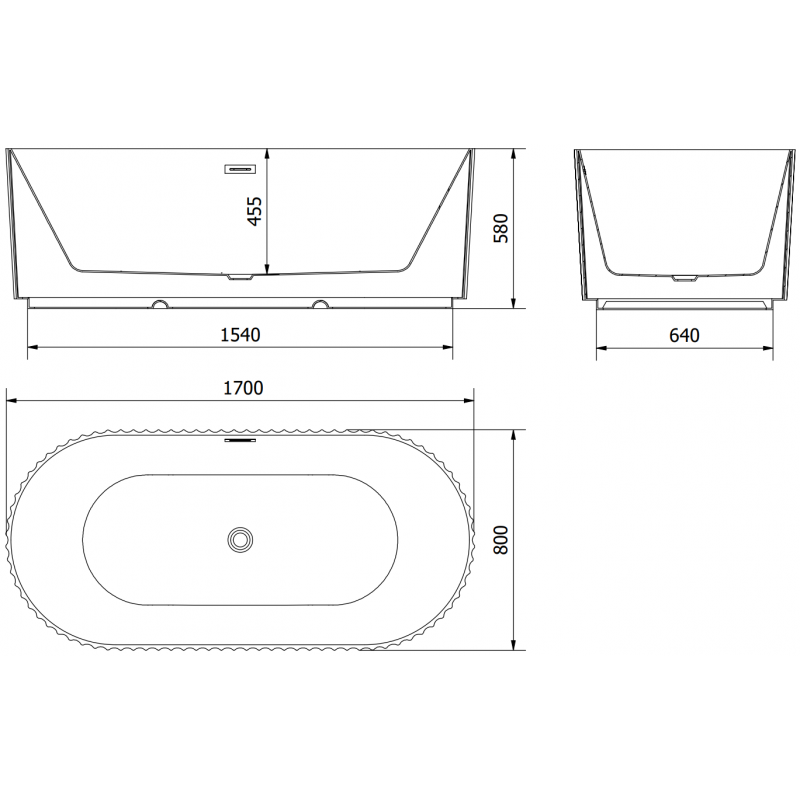 Mexen Paola свободностояща рифелована вана 170 x 80 см, черен мат, преливна gun gray четкан - 52721708071-66