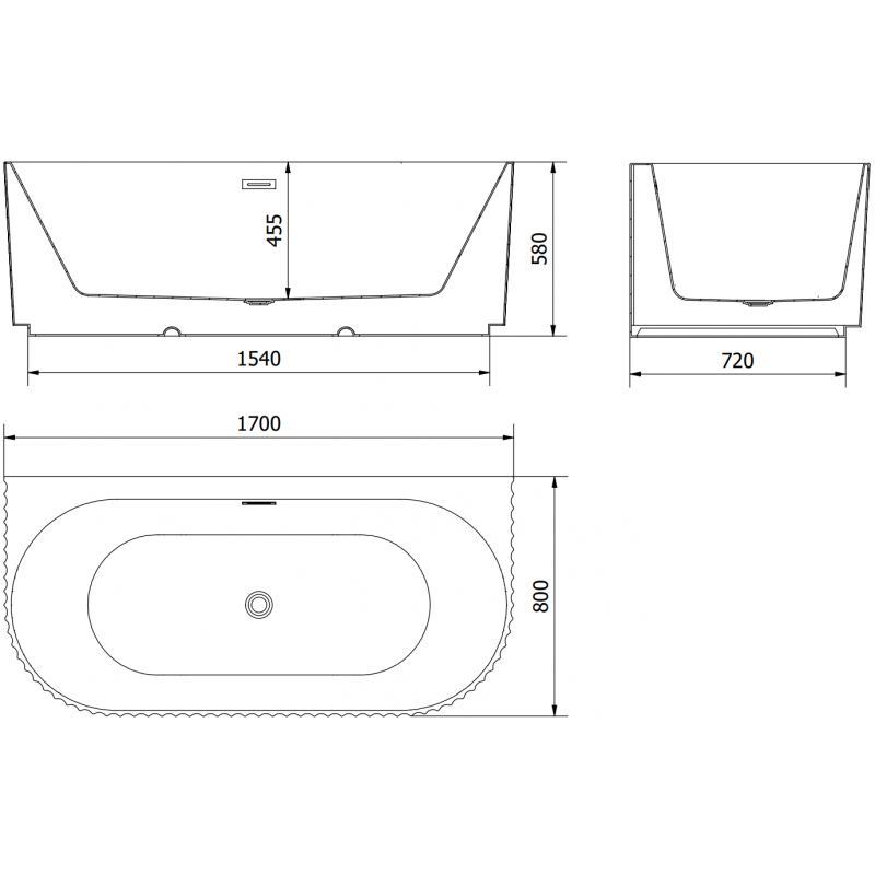 Mexen Sella свободно стояща вана, оребрена за монтаж до стената 170 x 80 см, бяла мат, преливник хром - 52711708001-01
