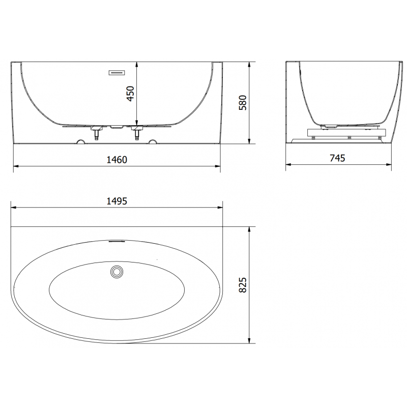 Mexen Bruna свободно стояща вана прилежаща към стената 150 x 82 см, бял гланц, преливник мед четкан - 52731508200-65
