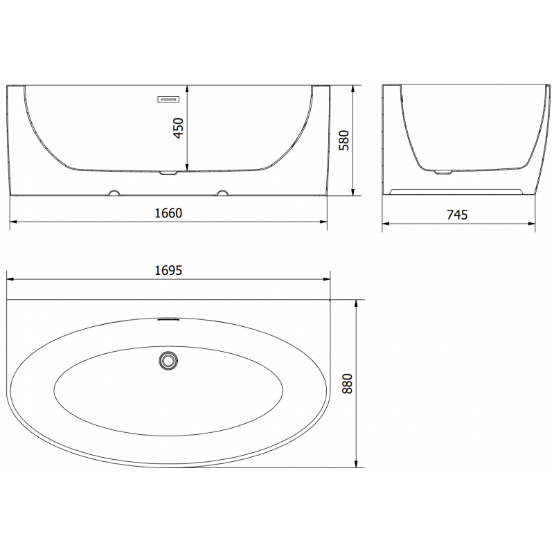 Mexen Bruna свободностояща вана за стена 170 x 88 cm, бял гланц, златисто четкано преливане - 52731708800-55