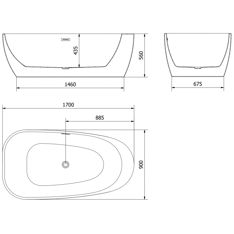 Mexen Giada самостоятелна вана 170 x 90 см, бял гланц, преливник gun metal - 52741709000-95