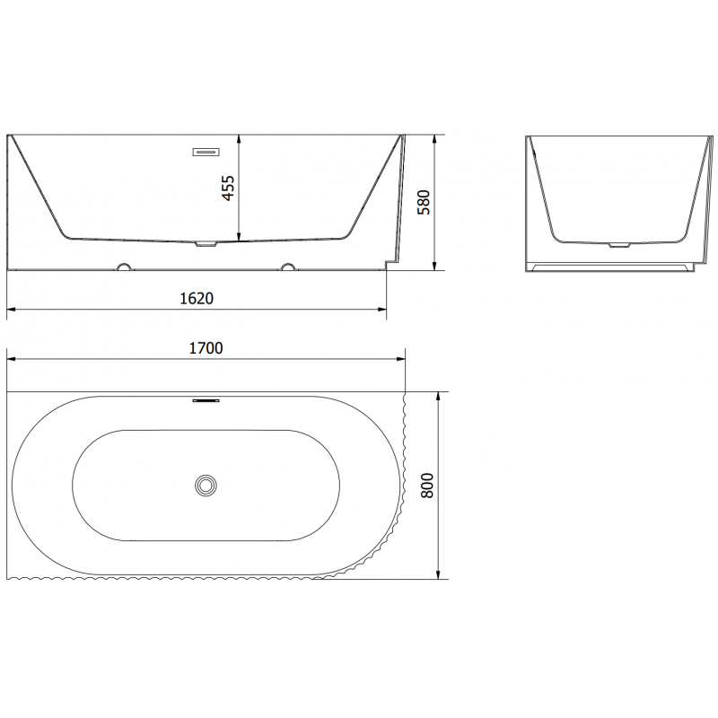 Mexen Gia самостоятелна ъглова оребрена лява вана 170 x 80 см, черна мат, преливник с четкана мед - 52701708071L-65
