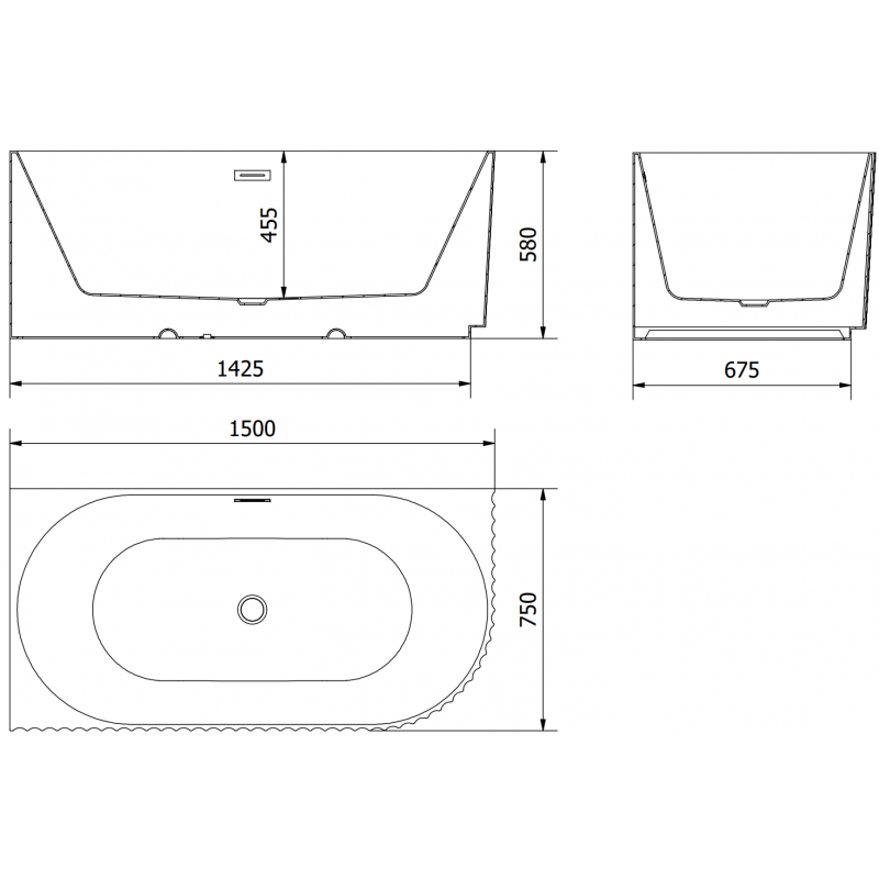 Mexen Gia свободностояща вана, ъглова, набраздена, лява 150 x 75 см, бял мат, преливник gun gray четкан - 52701507501L-66