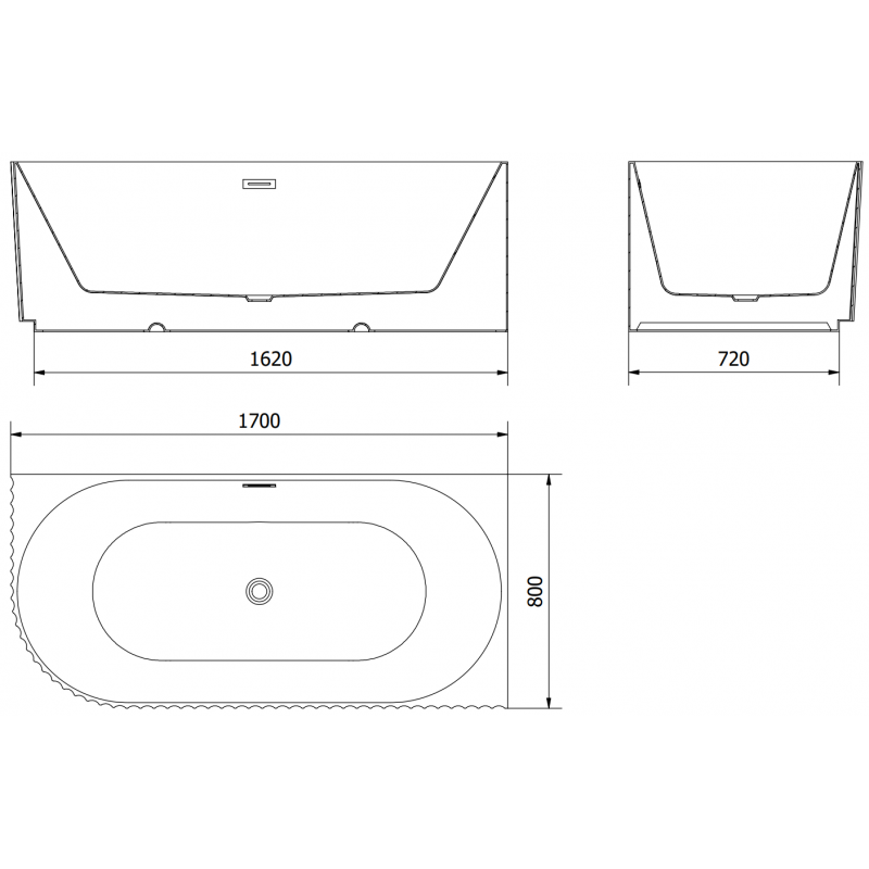 Mexen Gia свободно стоящa вана, ъглова оребрена дясна 170 x 80 см, черна мат, прелив златист четкан - 52701708071P-55
