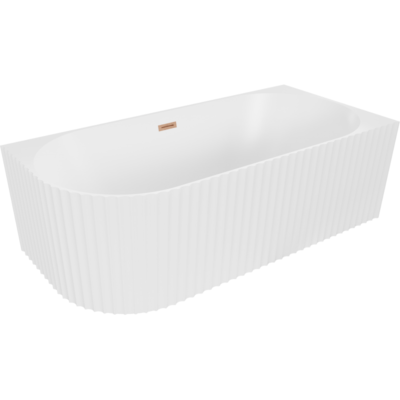 Mexen Gia свободностояща вана ъглова с набраздяване дясна 150 x 75 см, бяла мат, преливник четкана мед - 52701507501P-65