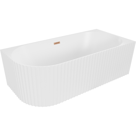 Mexen Gia свободностояща вана ъглова с набраздяване дясна 150 x 75 см, бяла мат, преливник четкана мед - 52701507501P-65