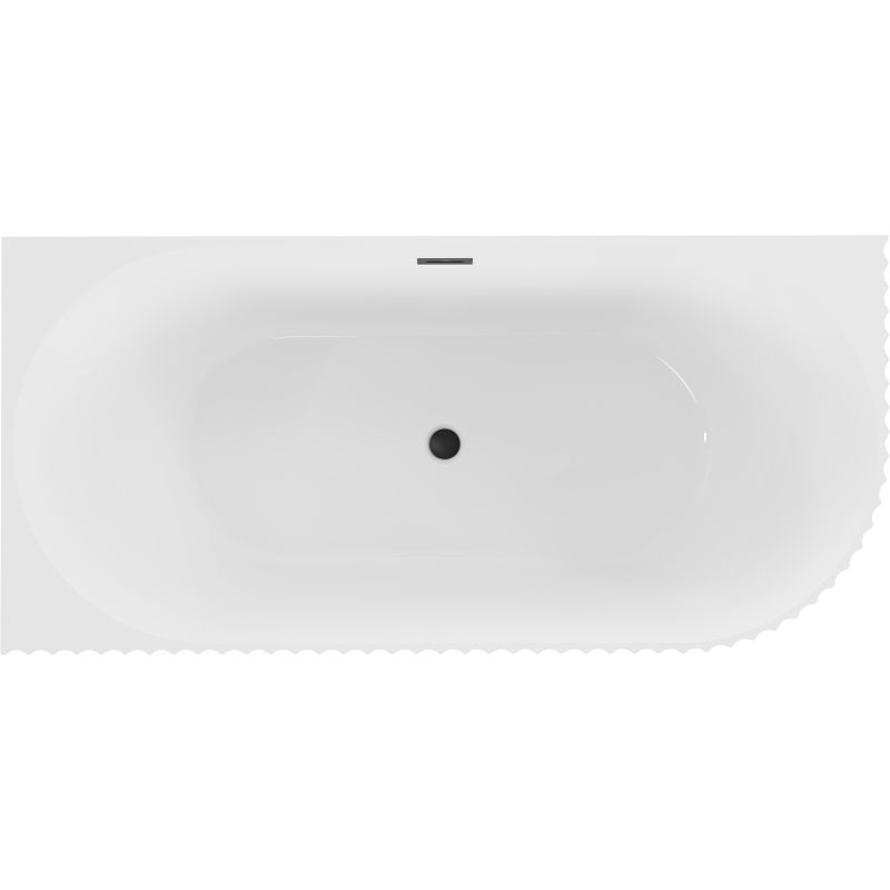 Mexen Gia свободностояща ъглова оребрена дясна вана 170 x 80 см, бял гланц, черен преливник - 52701708000P-70