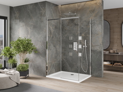 Mexen Omega душ кабина с плъзгащи се врати 100 x 90 см, прозрачен, хром + подложка Flat - 825-100-090-01-00-4010
