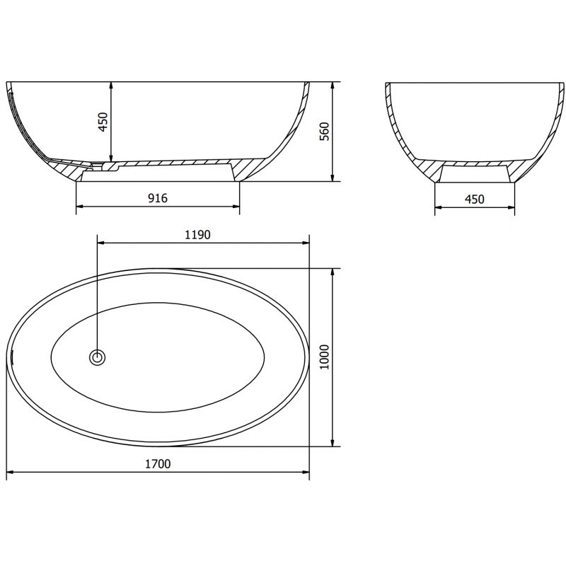 Mexen Prato самостоятелна вана от конгломерат 170 x 100 см, черен мат - 57251701070
