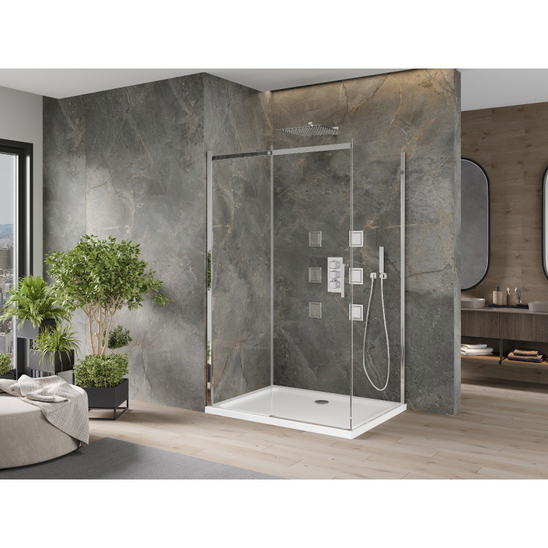 Mexen Omega плъзгаща се душ кабина 120 x 80 см, прозрачна, хром + корито Flat