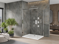 Mexen Omega плъзгаща се душ кабина 120 x 80 см, прозрачна, хром + корито Flat