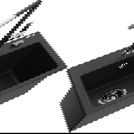 Mexen Milo кухненска мивка от гранит с една камера и кухненски смесител Flora, черен - 6505-77-670401-07-B