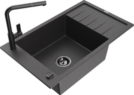 Mexen Elias гранитна мивка с 1 отделение с дренаж и кухненски смесител Flora,