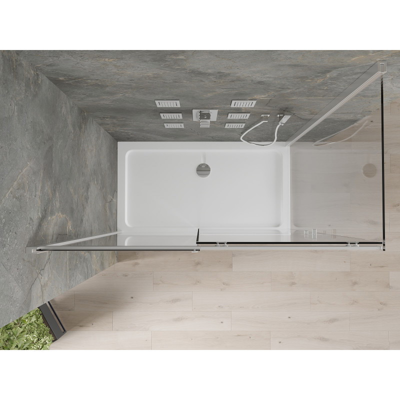 Mexen Omega плъзгаща душ кабина 140 x 80 см, прозрачна, хром + корито Flat